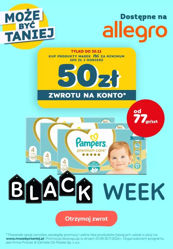 Cashback P&G - Może być taniej - gazetka promocyjna Pampers - od 77 groszy za sztukę! Sprawdź ofertę! od czwartku 21.11 do soboty 23.11