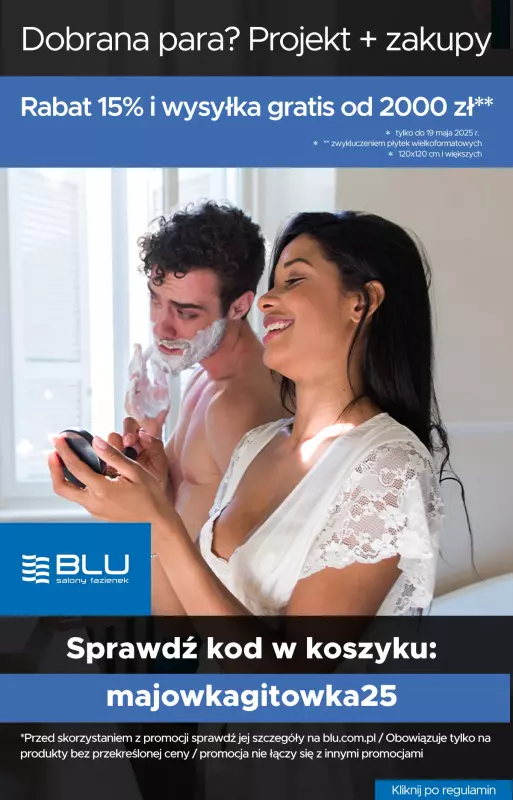 Blu Salony Łazienek - gazetka promocyjna Kod rabatowy od piątku 09.05 do poniedziałku 19.05