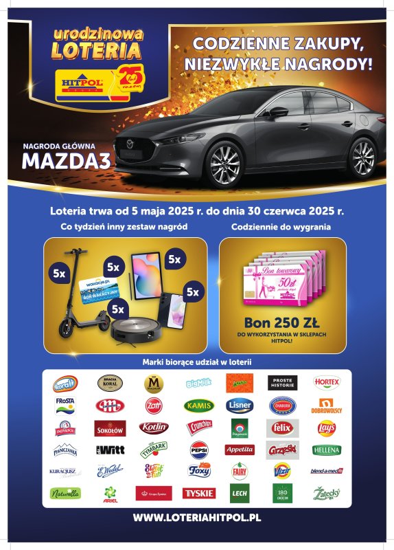 Hitpol - gazetka promocyjna Urodzinowa Loteria Hitpol! od poniedziałku 05.05 do poniedziałku 30.06