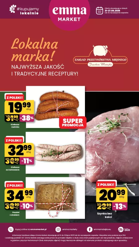 emma MARKET - gazetka promocyjna Plakat promocyjny od czwartku 21.08 do środy 27.08