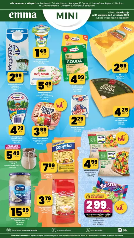 emma MARKET - gazetka promocyjna Plakaty promocyjne - Emma Mini od czwartku 21.08 do środy 03.09