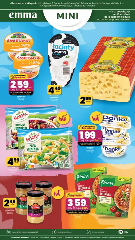 emma MARKET - gazetka promocyjna Plakaty promocyjne - Emma Mini od czwartku 18.09 do środy 01.10