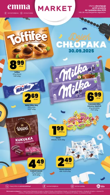 emma MARKET - gazetka promocyjna Plakat promocyjny Dzień Chłopaka od poniedziałku 29.09 do środy 01.10
