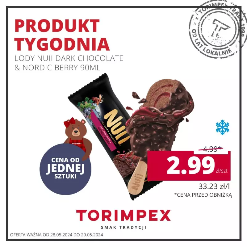 Torimpex Toruńska Sieć Sklepów Spożywczych - gazetka promocyjna Produkt tygodnia od wtorku 28.05 do środy 29.05