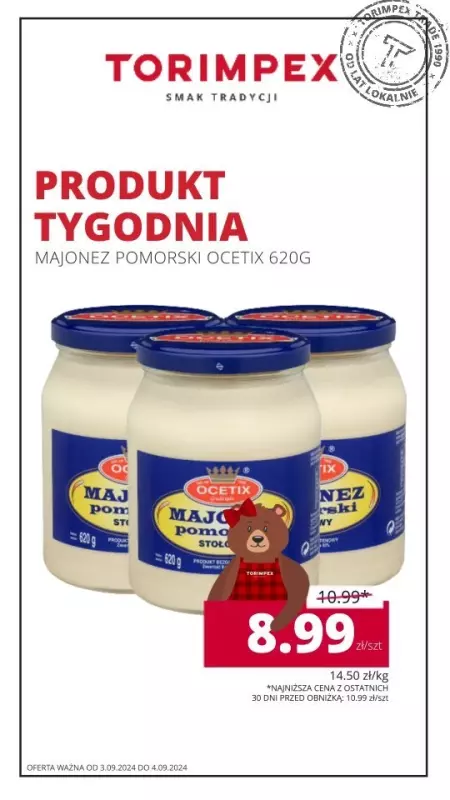 Torimpex Toruńska Sieć Sklepów Spożywczych - gazetka promocyjna Produkt tygodnia od wtorku 03.09 do środy 04.09