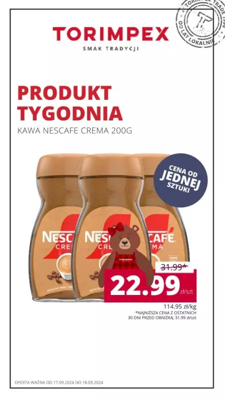 Torimpex Toruńska Sieć Sklepów Spożywczych - gazetka promocyjna Produkt tygodnia  do środy 18.09