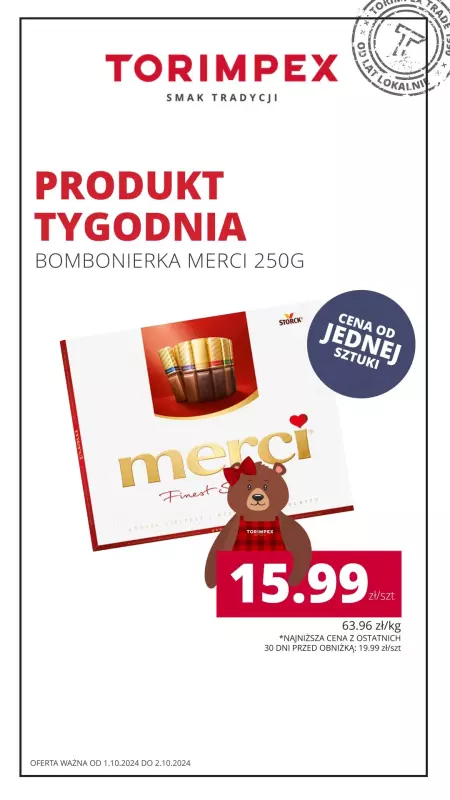 Torimpex Toruńska Sieć Sklepów Spożywczych - gazetka promocyjna Produkt tygodnia  do środy 02.10