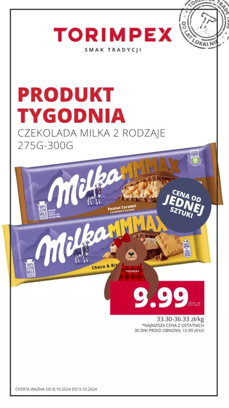 Torimpex Toruńska Sieć Sklepów Spożywczych - gazetka promocyjna Produkt tygodnia  do środy 09.10