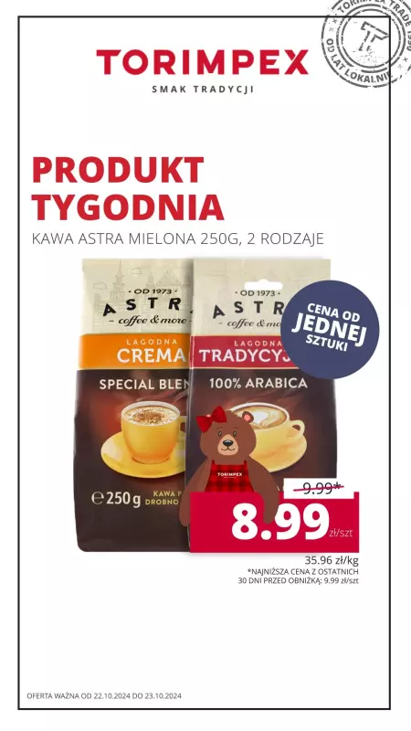 Torimpex Toruńska Sieć Sklepów Spożywczych - gazetka promocyjna Produkt tygodnia  do środy 23.10