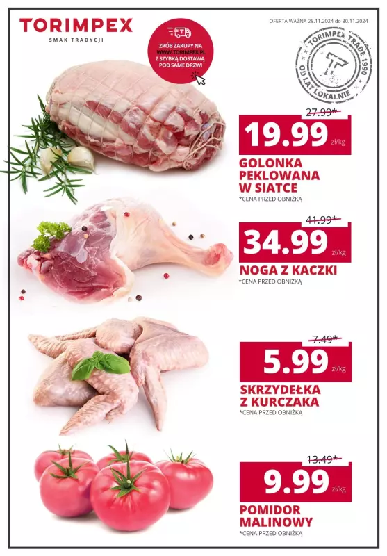 Torimpex Toruńska Sieć Sklepów Spożywczych - gazetka promocyjna Oferta weekendowa  do soboty 30.11