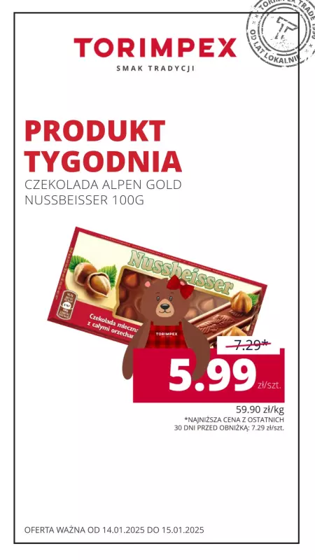 Torimpex Toruńska Sieć Sklepów Spożywczych - gazetka promocyjna Produkt tygodnia  do środy 15.01