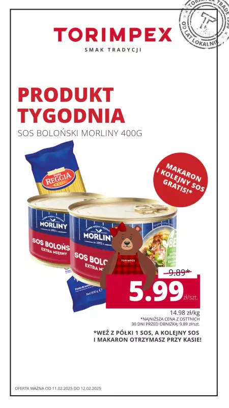 Torimpex Toruńska Sieć Sklepów Spożywczych - gazetka promocyjna Produkt tygodnia  do środy 12.02