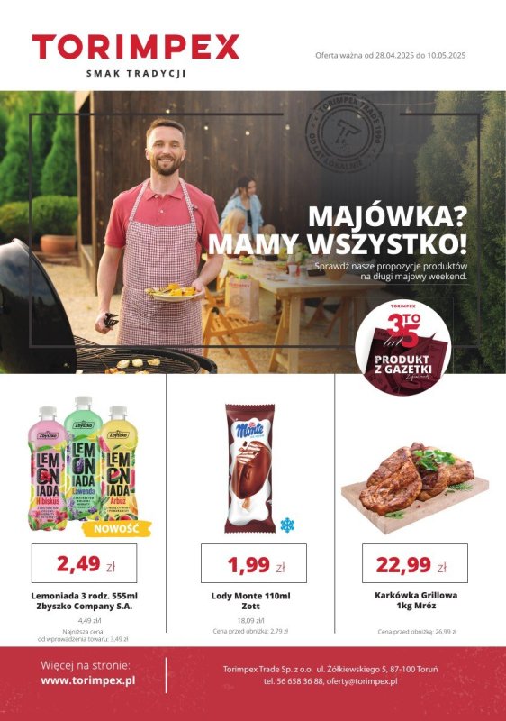 Torimpex Toruńska Sieć Sklepów Spożywczych - gazetka promocyjna Gazetka od poniedziałku 28.04 do soboty 10.05