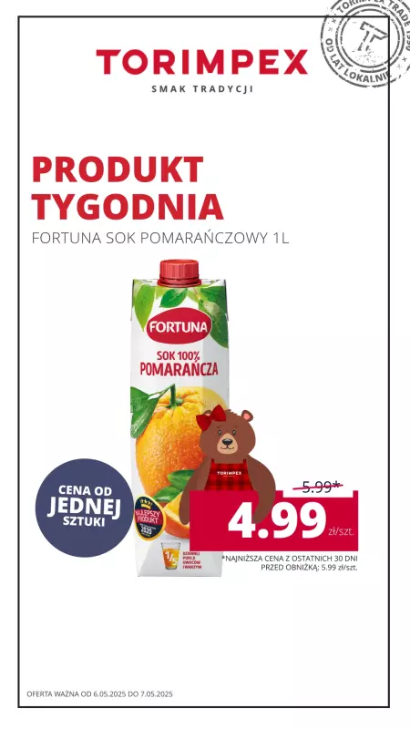 Torimpex Toruńska Sieć Sklepów Spożywczych - gazetka promocyjna Produkt Tygodnia  do środy 07.05