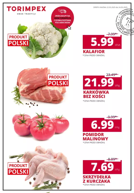 Torimpex Toruńska Sieć Sklepów Spożywczych - gazetka promocyjna Długi Weekend Niskich Cen  do soboty 24.05