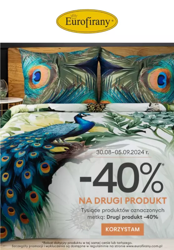 Eurofirany - gazetka promocyjna -40% na drugi produkt od wtorku 20.08 do czwartku 05.09