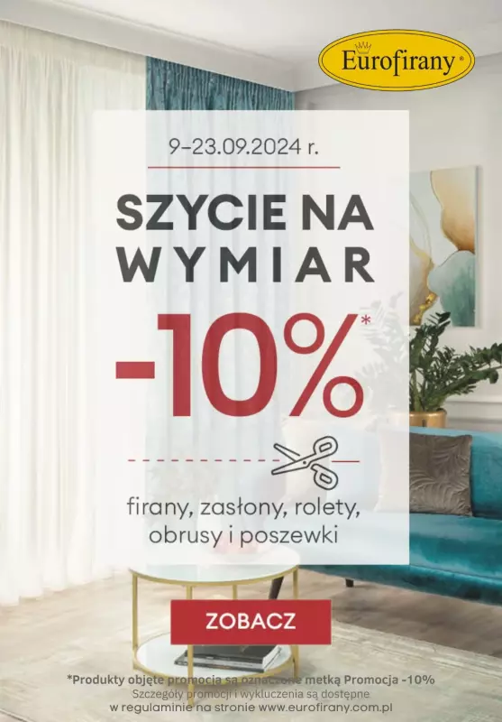 Eurofirany - gazetka promocyjna -10% na Szycie na wymiar od poniedziałku 09.09 do poniedziałku 23.09