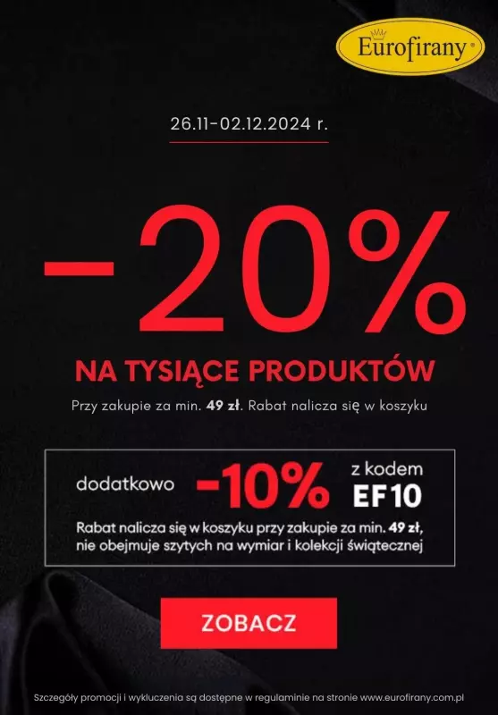 Eurofirany - gazetka promocyjna -20% na tysiące produktów oraz dodatkowo -10% z KODEM od czwartku 28.11 do poniedziałku 02.12