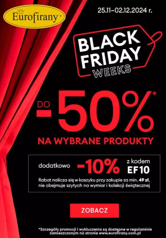 Eurofirany - gazetka promocyjna Do -50% na wybrane produkty oraz -10% z KODEM od czwartku 28.11 do poniedziałku 02.12