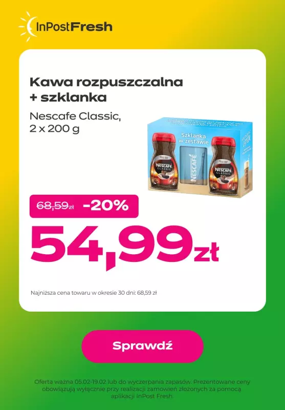 InPost Fresh - zakupy online - gazetka promocyjna Kawa rozpuszczalna + szklanka od piątku 09.02 do poniedziałku 19.02