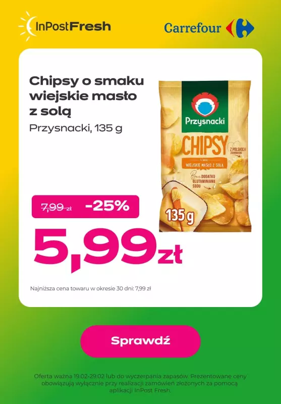 InPost Fresh - zakupy online - gazetka promocyjna Chipsy o smaku wiejskie masło z solą od środy 21.02 do czwartku 29.02