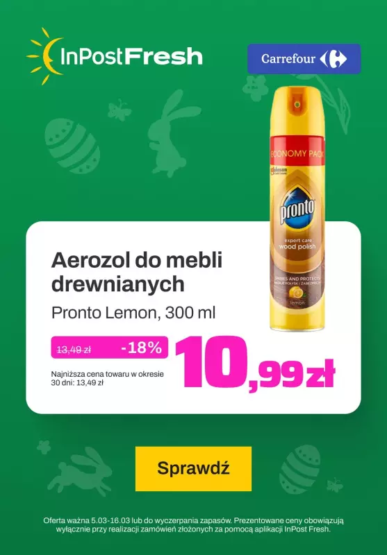 InPost Fresh - zakupy online - gazetka promocyjna Aerozol do mebli drewnianych od piątku 15.03 do soboty 16.03