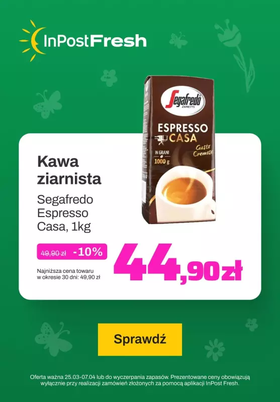 InPost Fresh - zakupy online - gazetka promocyjna Kawa ziarnista Segafredo od środy 27.03 do niedzieli 07.04