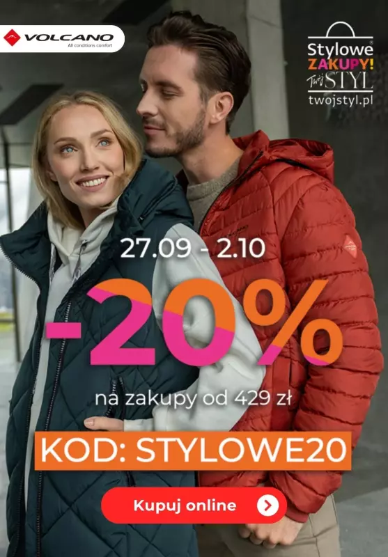 2024 STYLOWE ZAKUPY - gazetka promocyjna Volcano | -20% na zakupy od 429 zł od piątku 27.09 do środy 02.10