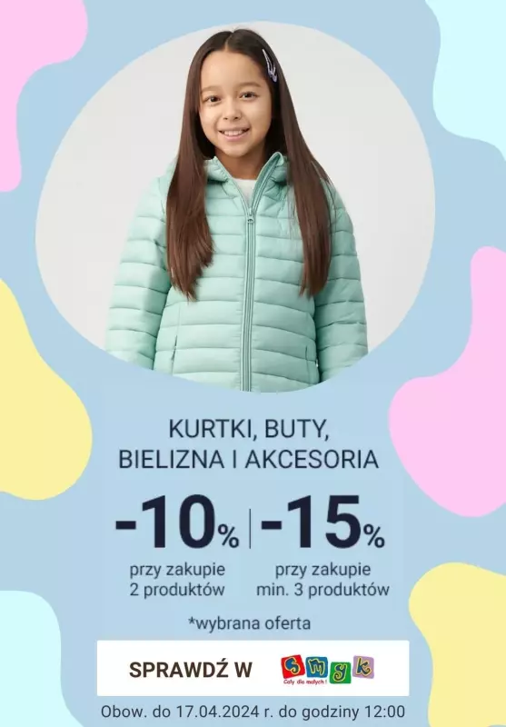 #Moda na wiosnę - gazetka promocyjna Smyk | -10% na kurtki przejściowe (i nie tylko) przy zakupie 2 szt. od wtorku 16.04 do środy 17.04