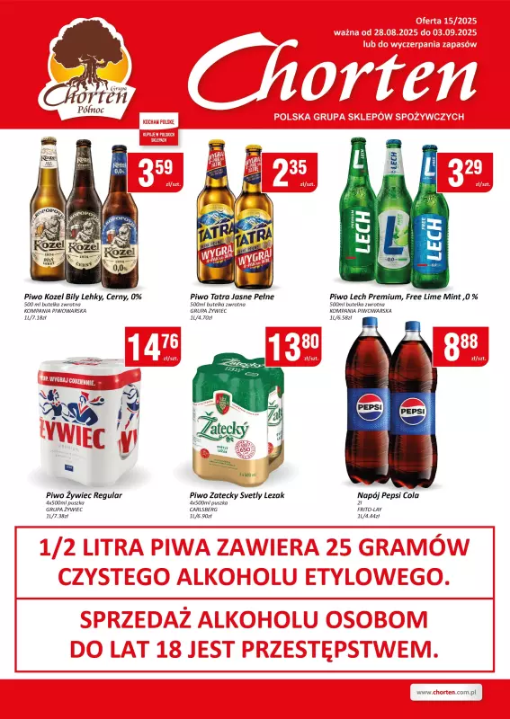 Chorten - gazetka promocyjna Plakat piwny Warmia, Mazury, Kujawsko-Pomorskie od czwartku 28.08 do środy 03.09