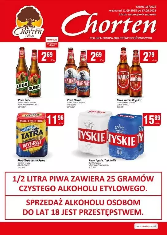 Chorten - gazetka promocyjna Plakat piwny Warmia, Mazury, Kujawsko-Pomorskie od czwartku 11.09 do środy 17.09