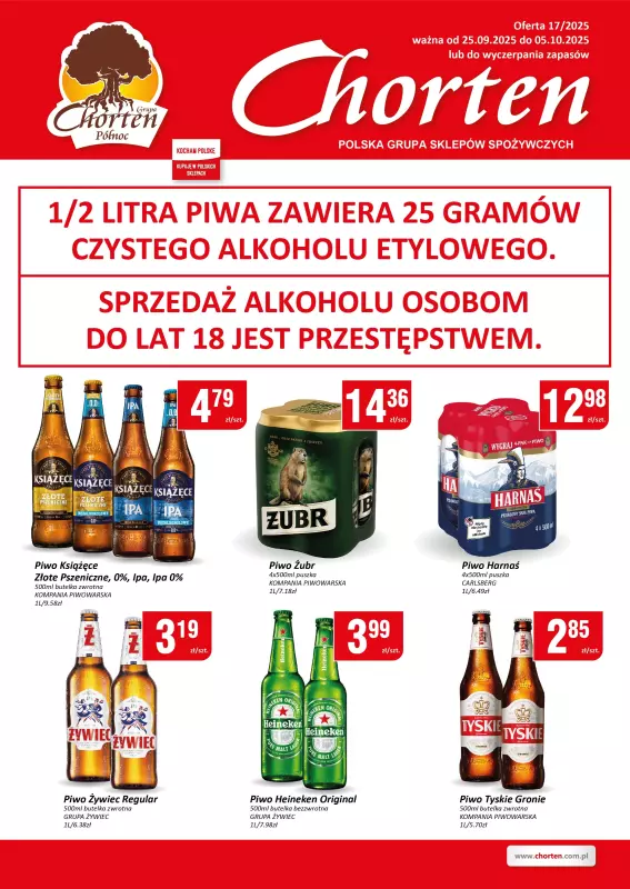 Chorten - gazetka promocyjna Plakat piwny Warmia, Mazury, Kujawsko-Pomorskie od czwartku 25.09 do niedzieli 05.10