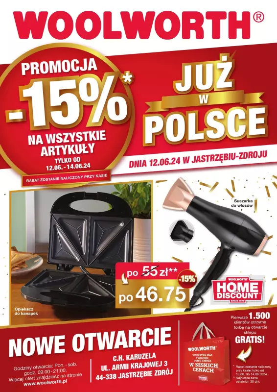 Woolworth - gazetka promocyjna WIELKIE OTWARCIE! JASTRZĘBIE ZDRÓJ, C.H. Karuzela, ul. Armii Krajowej3 od środy 12.06 do piątku 14.06