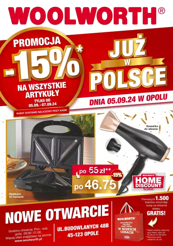 Woolworth - gazetka promocyjna WIELKIE OTWARCIE! OPOLE, ul. Budowlanych 48B od czwartku 05.09 do soboty 07.09