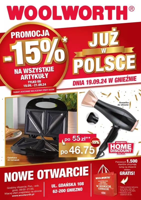 Woolworth - gazetka promocyjna WIELKIE OTWARCIE! GNIEZNO, ul. Gdańska 108 od czwartku 19.09 do soboty 21.09