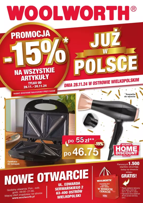 Woolworth - gazetka promocyjna WIELKIE OTWARCIE! OSTRÓW WIELKOPOLSKI, ul. Edwarda Serwańskiego 2 od czwartku 28.11 do soboty 30.11