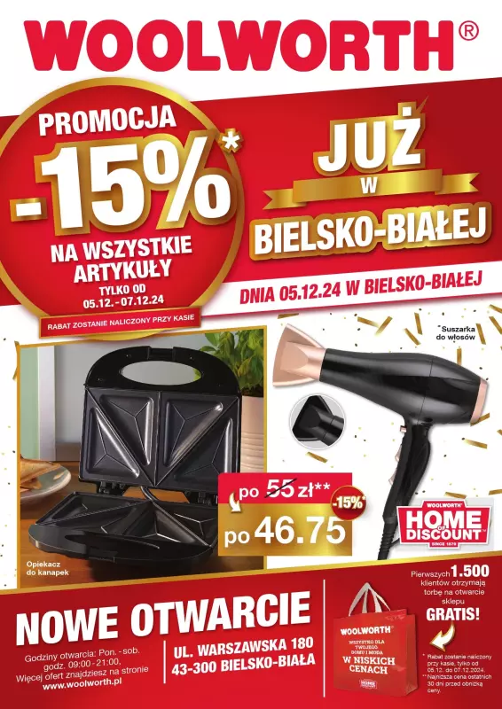 Woolworth - gazetka promocyjna WIELKIE OTWARCIE! BIELSKO-BIAŁA, ul. Warszawska 180 od czwartku 05.12 do soboty 07.12