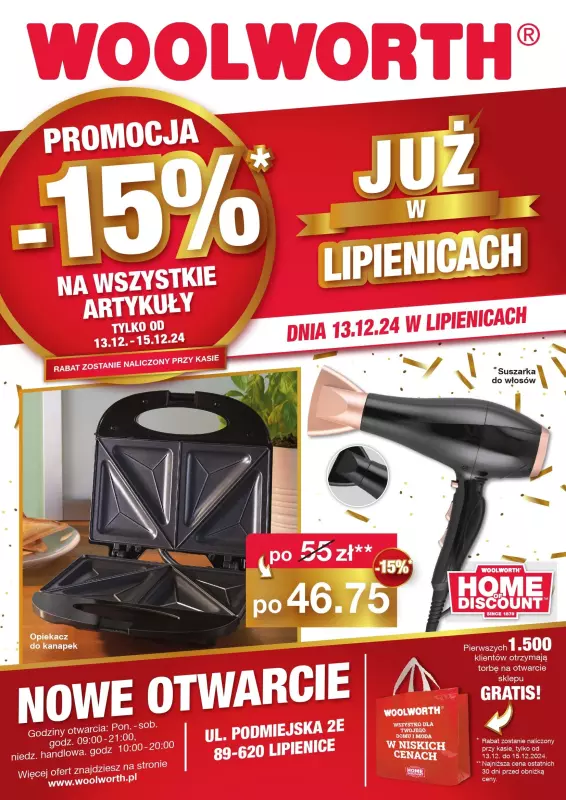 Woolworth - gazetka promocyjna WIELKIE OTWARCIE! LIPIENICE, ul Podmiejska 2E od piątku 13.12 do niedzieli 15.12