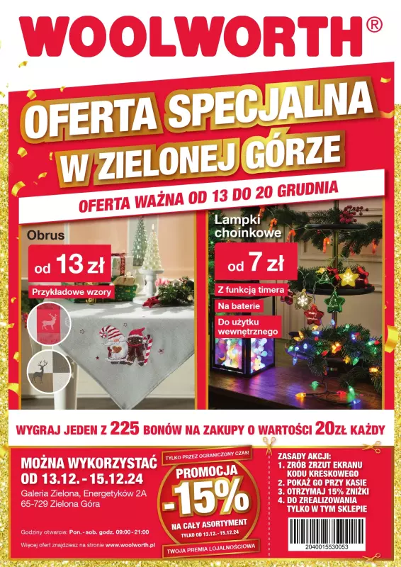 Woolworth - gazetka promocyjna OFERTA SPECJALNA - 15%! ZIELONA GÓRA, ul. Energetyków 2A od piątku 13.12 do piątku 20.12