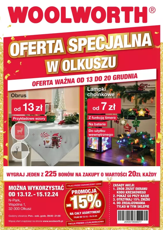 Woolworth - gazetka promocyjna OFERTA SPECJALNA - 15%! OLKUSZ, ul. Wspólna 1 od piątku 13.12 do piątku 20.12