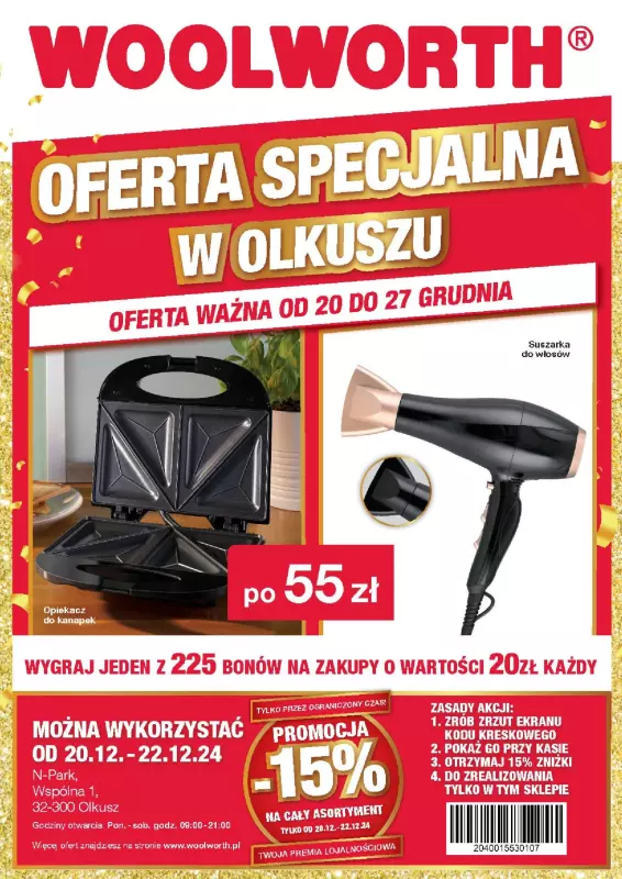 Woolworth - gazetka promocyjna OFERTA SPECJALNA - 15%! OLKUSZ, ul. Wspólna 1 od piątku 20.12 do piątku 27.12