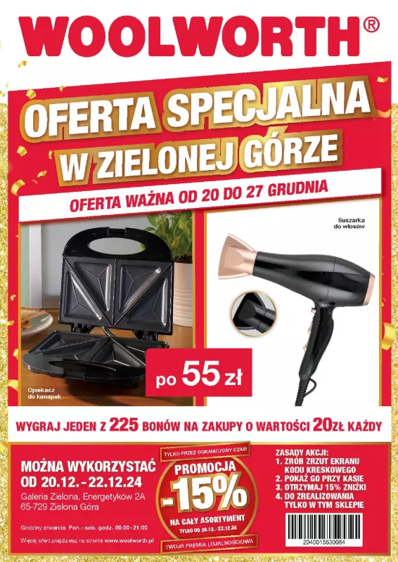 Woolworth - gazetka promocyjna OFERTA SPECJALNA - 15%! ZIELONA GÓRA, ul. Energetyków 2A od piątku 20.12 do piątku 27.12