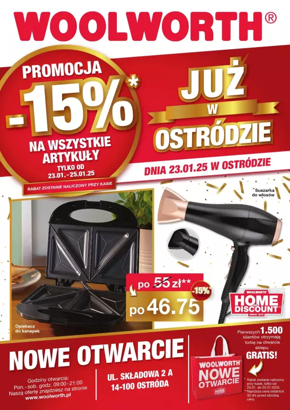 Woolworth - gazetka promocyjna WIELKIE OTWARCIE! OSTRÓDA, ul. Składowa 2A od czwartku 23.01 do soboty 25.01