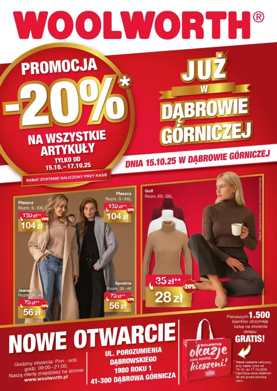 Woolworth - gazetka promocyjna WIELKIE OTWARCIE! DĄBROWA GÓRNICZA, ul.Porozumienia Dąbrowskiego 1980 od środy 15.10 do piątku 17.10