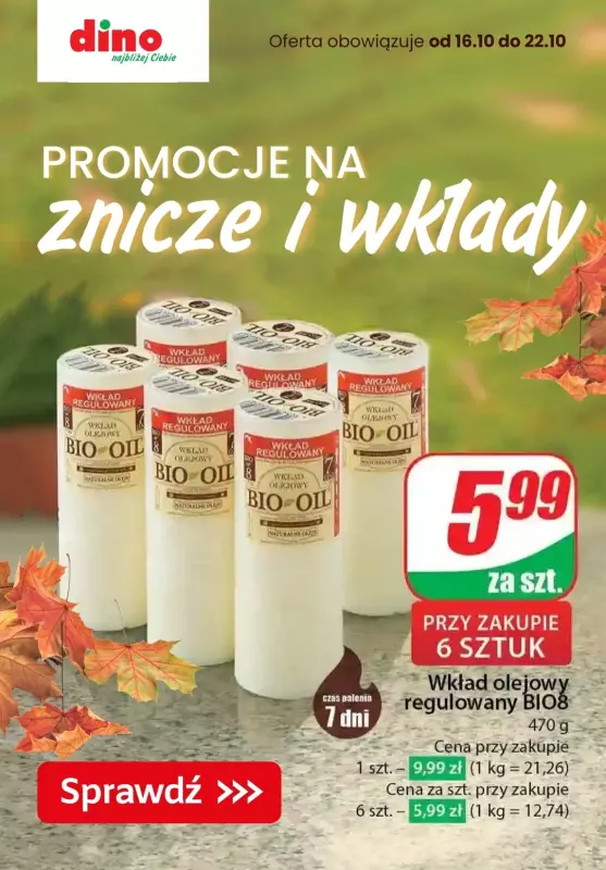 #ZNICZE - gazetka promocyjna Dino | Promocje na znicze i wkłady od środy 16.10 do wtorku 22.10