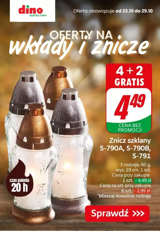 #ZNICZE - gazetka promocyjna Dino | Oferty na znicze i wkłady od czwartku 24.10 do wtorku 29.10