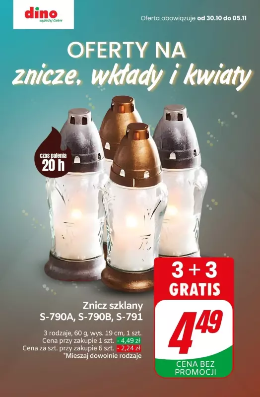 #ZNICZE - gazetka promocyjna Dino | Oferty na znicze, wkłady i kwiaty od czwartku 31.10 do soboty 02.11