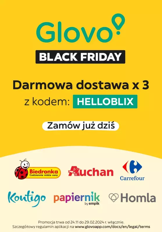 Glovo - gazetka promocyjna Black Friday od piątku 24.11 do poniedziałku 27.11