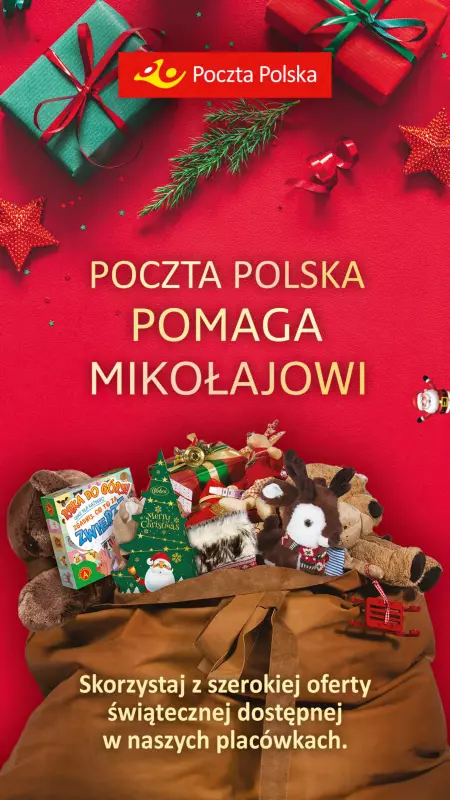 Poczta Polska - gazetka promocyjna Poczta Polska pomaga Mikołajowi od środy 06.12 do soboty 23.12