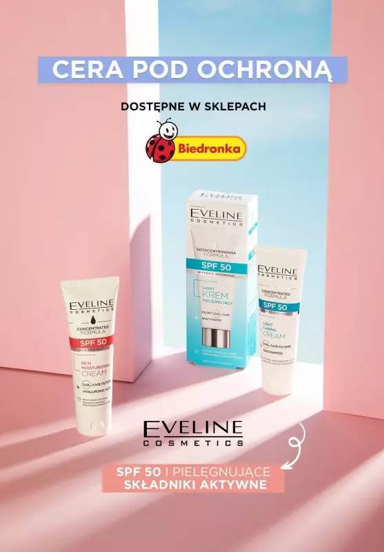 Eveline Cosmetics - gazetka promocyjna Cera pod ochroną – SPF 50 szukaj w sklepach Biedronka od wtorku 25.06 do czwartku 11.07